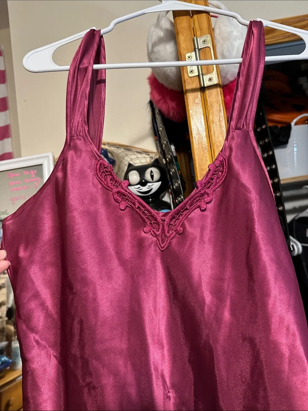 Silky Magenta Slip Dress with Lace Trim - Picture 2 of 3